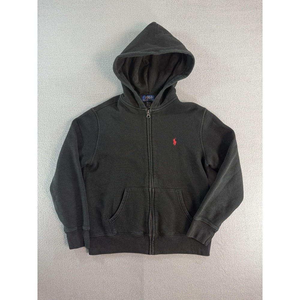 Polo Ralph Lauren Hoodie Kids 10-12 Black Full Zip Fleece‎ Red Pony Sweatshirt
